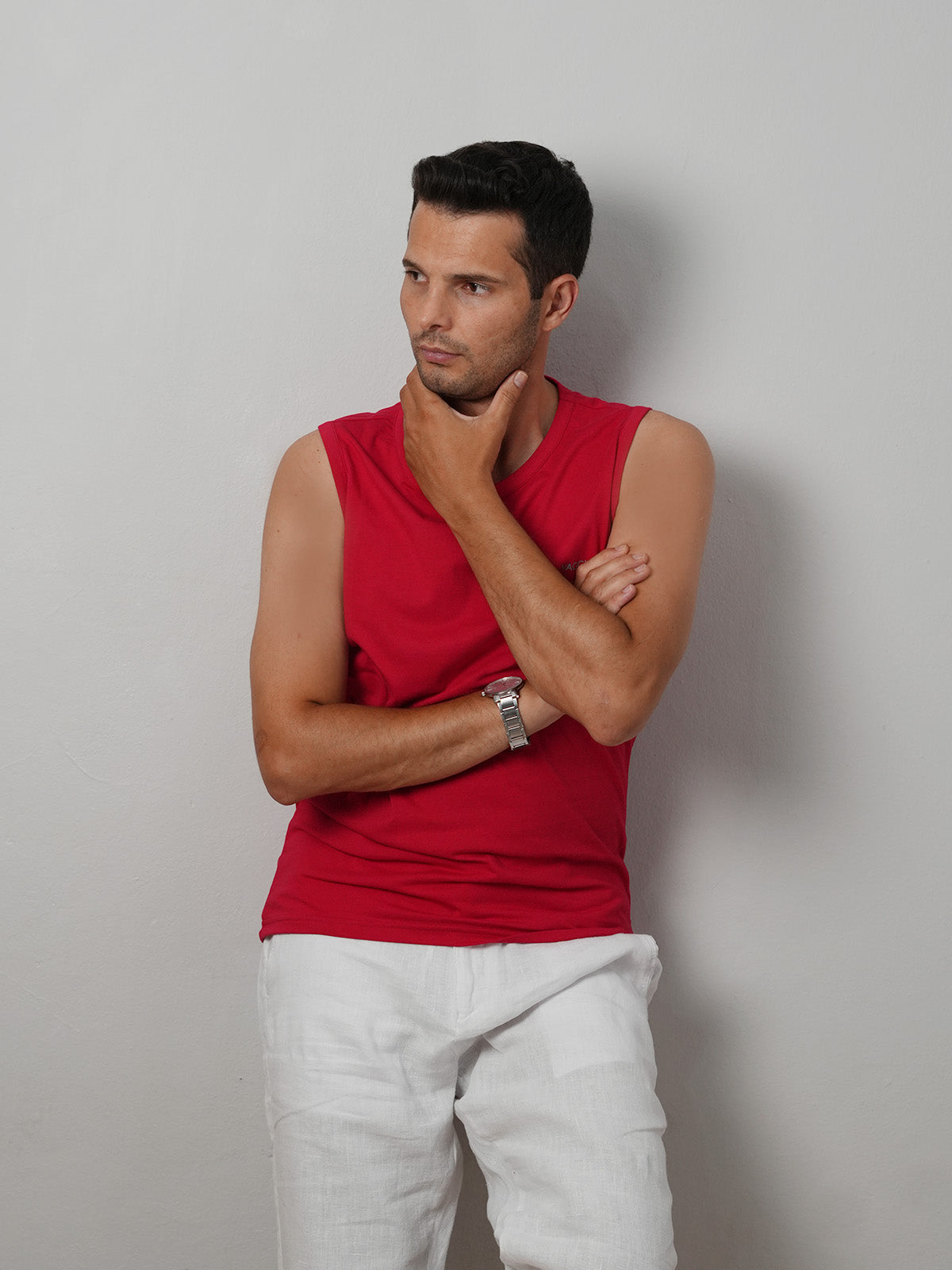 Crest Tank Kolsuz T-Shirt - Kırmızı