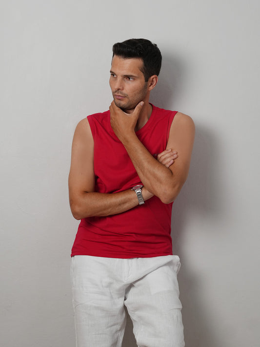 Crest Tank Kolsuz T-Shirt - Kırmızı
