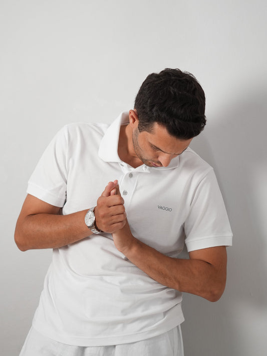 Aureo Pamuk Polo Yaka T-Shirt - Beyaz