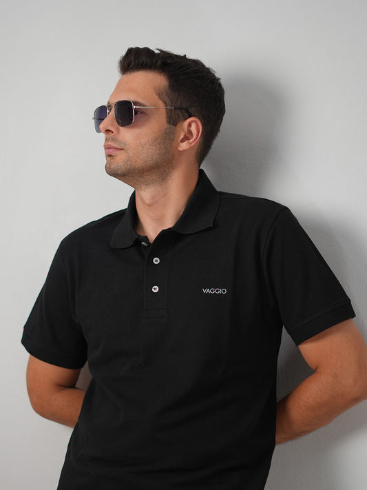 Aureo Pamuk Polo Yaka T-Shirt - Siyah